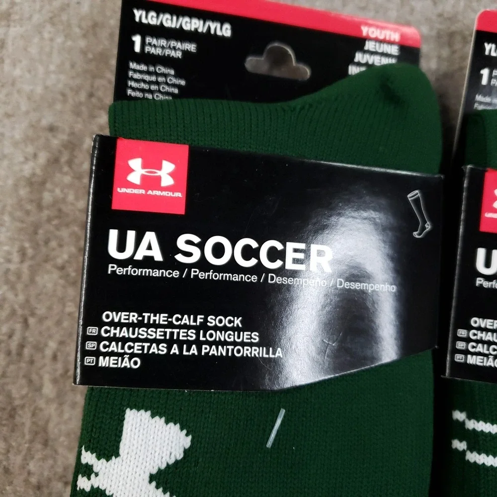 Lot of 2 Pairs Under Armour Soccer Socks Youth Large Green Over Calf Performance